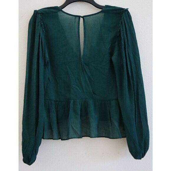 Free People OB1388568 Women's Sz S Garden Gem Green Daia Ruched Peplum Top - Picture 2 of 9